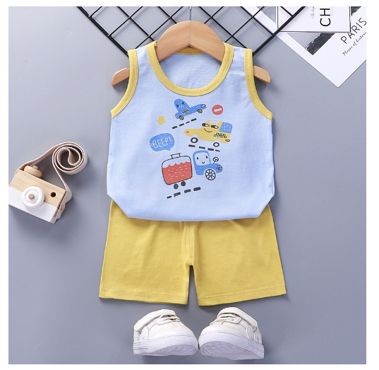 For Baby Boys & Kids Sleeveless Shorts Set Pure Cotton Summer Outfits For Boy S22