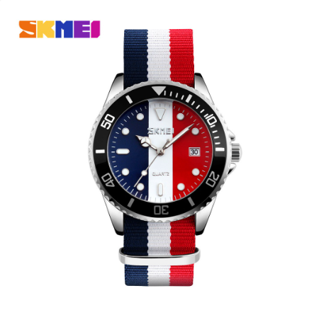 Skmei 9133 Men's Quartz Casual Nylon Band Watches 30ATM Waterproof BLUE WHITE RED