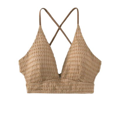 Lovito Women Elegant Plain Criss Cross Texture Fabric Bikini Top LNL42167