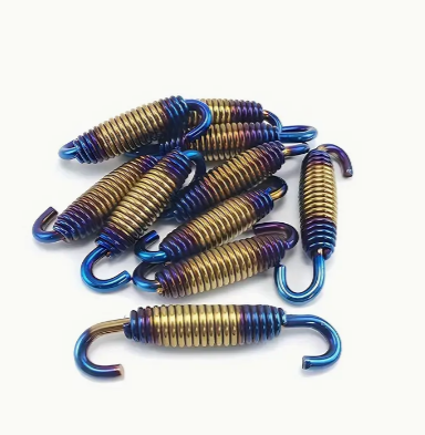 2pcs Set 58mm5.79cm Motorcycle Exhaust Pipe Bilateral Activity Spring, Motorcycle Exhaust Pipe Spring Stainless Steel Telescopic Rod Spring, Electroplated Blue