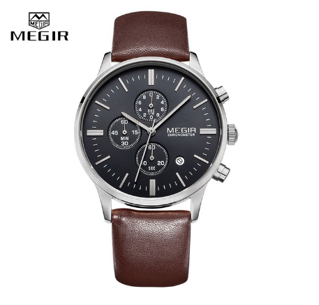 MEGIR Casual Business Men Leather Analog Quartz Watches Waterproof Chronograph Military Watch M002