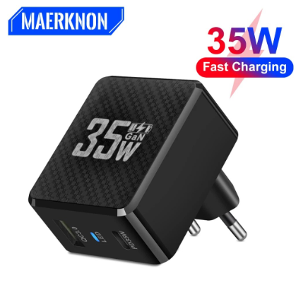 Dual Port USB GaN Charger 35W PD Type C Fast Charging Wall Charger For iPhone 14 Samsung Xiaomi Quick Charge Phone Power Adapter