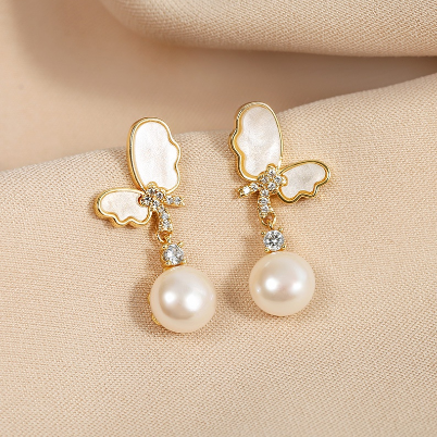 925 silver needle freshwater pearl earrings butterfly earrings