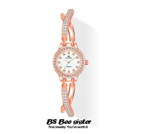 BS Bee Sister Hot Sale Women Watch Fashion Casual Original Top Brand Korean Version Rhinestone Noble And Shine Stainless Steel Watch ROSEGOLD