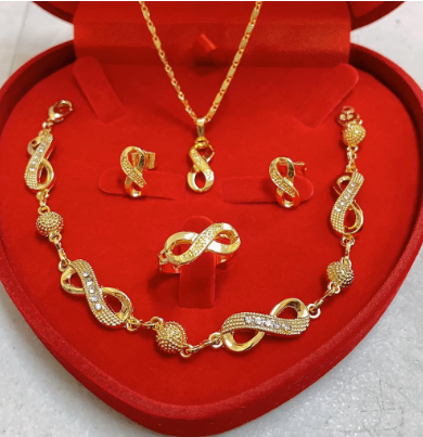 18k Bangkok gold 4in1 Earrings Necklace Bracelet Ring Adjustable Size