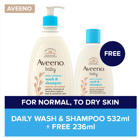 Aveeno Baby Daily Wash & Shampoo Discount Bundle (532ml + Free 236ml)