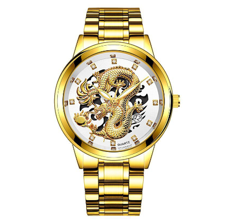 Creative Embossed Chinese Dragon High-end Business Calendar Watch Diamond-studded Steel Band Men's Quartz Watch 006