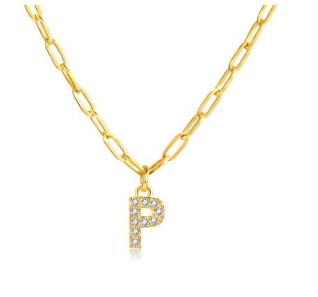 Vnox 18K Gold Initial Letter Necklace,Gold Letter Necklace,Initial Necklace P