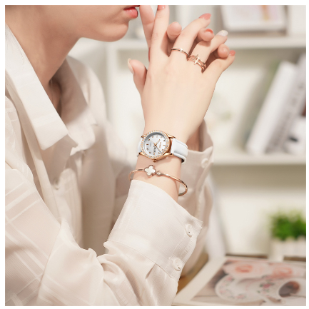 SENO Women's Watches Casual Stainless Steel Alloy Quartz Waterproof Ladies Wristwatches Luxury Elegant Rhinestone Full Diamond Female Watch WHITE LEATHER
