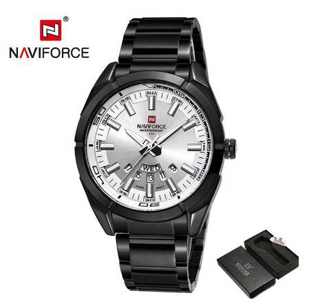 Naviforce NF9038 Men Brand Business Quartz Stainless Steel Band 30M Waterproof Date Wristwatches WHITE BLACK