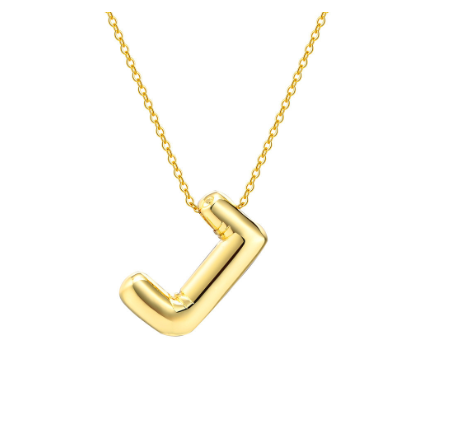 Meaeguet Initial Necklace for Women Girls,Dainty Gold Balloon Bubble Letter Necklace Layered Necklaces Puffy Name Personalized J