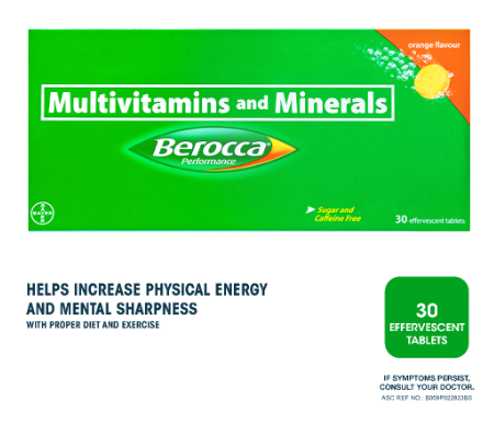 BEROCCA® Performance (Orange) Multivitamins + Minerals 30 Effervescent Tablets