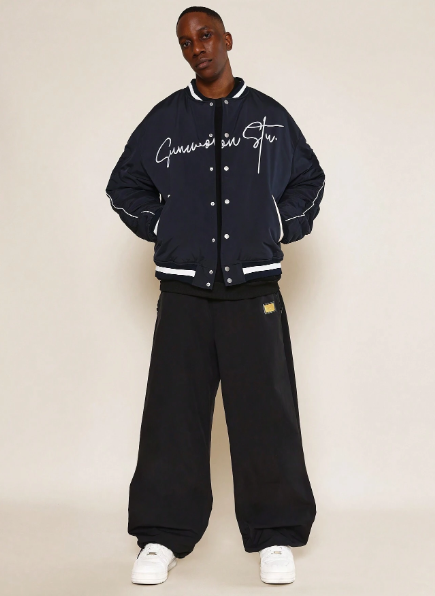 SUMWON Souvenir Nylon Button Up Jacket With Front & Back Embroidery