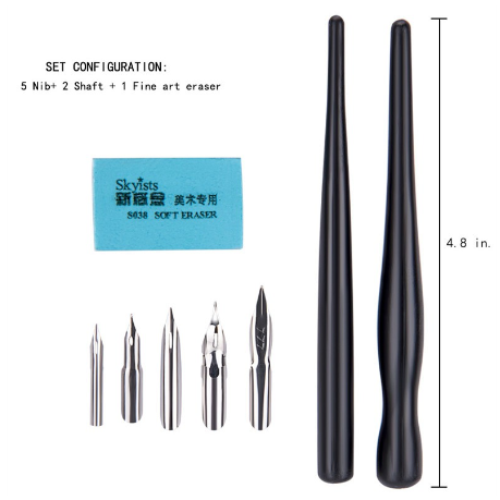 SeamiArt 5 Pcs. Pen Nib + 2 Pcs. Pen Holder Set For Artist Anime Comic Calligraphy