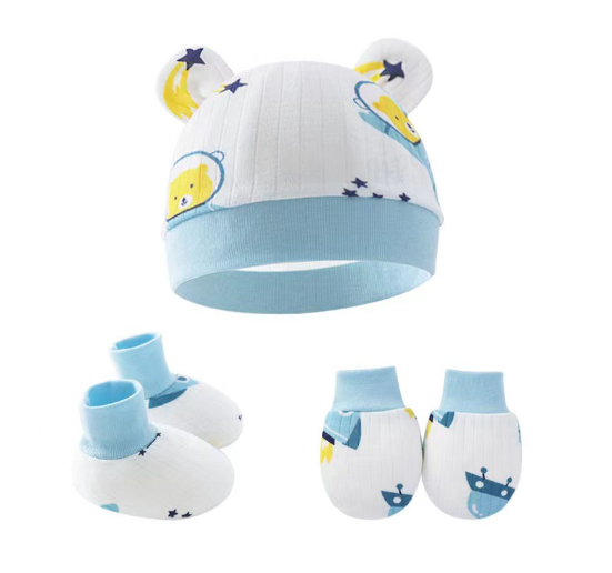 Baby hat Baby Mittens Booties Set newborn cap infant hats fashion Soft Cotton newborns Beanie 17