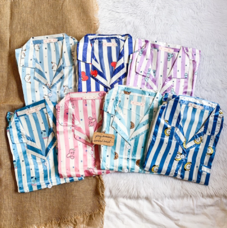 Satin Short Sleeves  Shorts Sleepwear Pajama Set