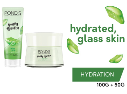 Pond's Hydrating Jelly Aloe Vera Facial Wash 100g, Moisturizer 50g for Hydrated Skin (Bundle of 2)