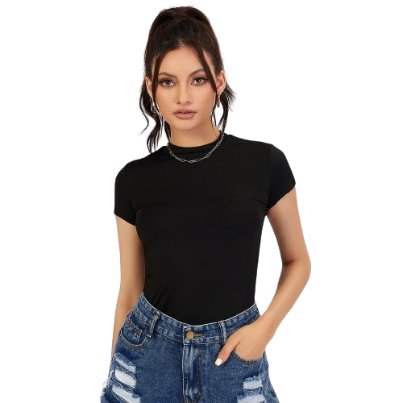Lovito Casual Plain Basic Crew Neck Bodysuit L18X149 (Black)