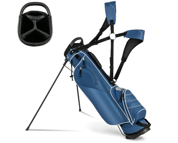 Golf Stand Bag, Portable Golf Clubs Bag w/4 Way Dividers, 4 Pockets, Adjustable Shoulder Straps, Pencil Golf Bag w/ 2 Non-Slip Stand, Lightweight Golf Bag for Men Women