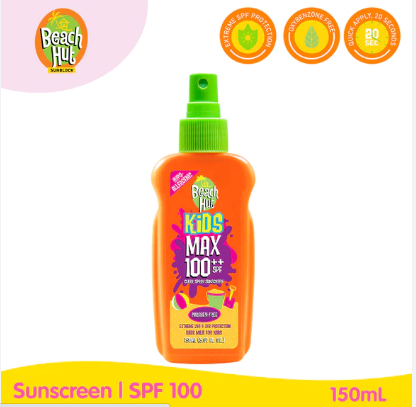 Beach Hut Sunblock Kids MAX SPF 100 ++ Clear Spray Body Sunscreen 150ml