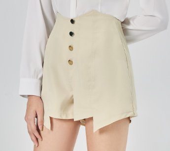 Lovito Women Elegant Plain Asymmetrical Shorts L68ED090 Apricot/Black