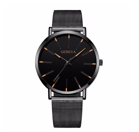 Ready Stock Men Black Stainless Steel Mesh Business GENEVA Watch Luxury Men Sport Watch Quartz Clock 03