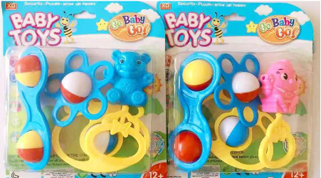 Baby Rattles Teether Glue Non-toxic Plastic Colored Rattles Jingle Bell Toys 4pcs / set