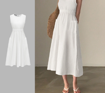 Lovito Women Casual Plain Pocket Dress L65ED111 White