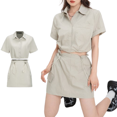 Lovito Women Drawstring Pocket Skirt Sets L58Ad110 (Light Grey)