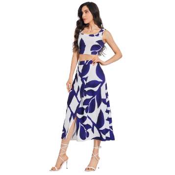 Lovito Women Boho Floral Split Flowers Skirt Sets LBL08102