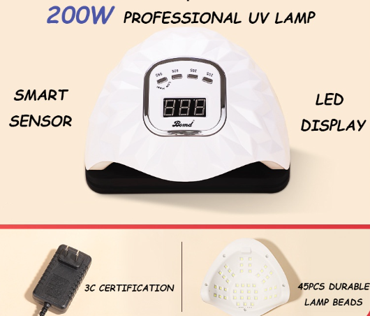 BOMD 200W LED Lamp Nail Dryer 45 LEDs UV For Drying Gel Polish Timer Auto Sensor Nail Lamp