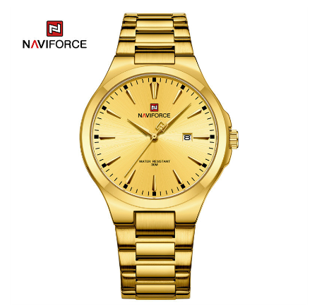 Naviforce NF9117 Men Original Brand Stainless Steel Fashion Sport Full Steel Quartz Waterproof Gold With Original Box Watch M5