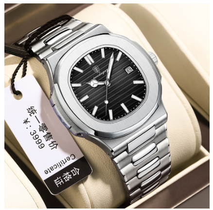 POEDAGAR casual watch for men 2023 original waterproof fashion ultra thin calendar luminous stainless steel analog watch BLACK