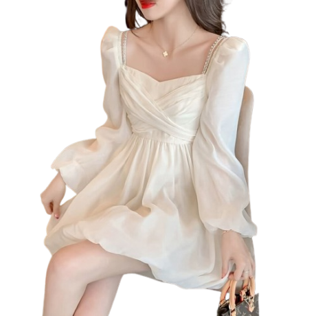 Lovito Women Draped Lettuce Trim Dress LNA21023 (Apricot)