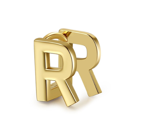 Unique Design Initial Letter Earrings 18K Gold Double Layer Letter Earrings Jewelry Single R