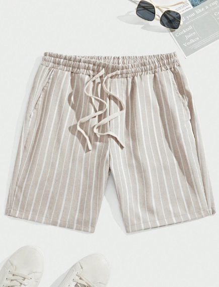 Manfinity Homme Men's Striped Woven Mid-Rise Short Straight Casual Shorts, Suitable For Outdoors, Spring And Summer