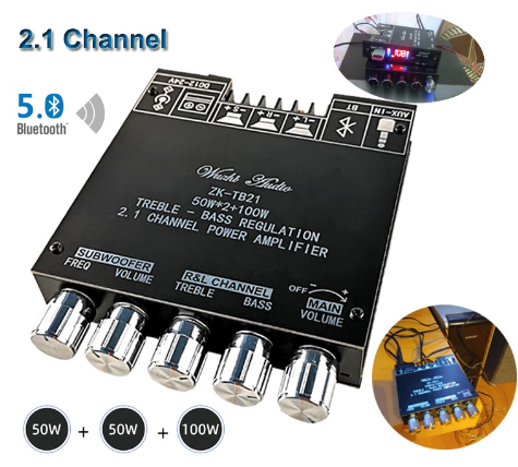 ZK-TB21 TPA3116D2 Bluetooth 5.0 Subwoofer Amplifier Board 50WX2+100W 2.1 Channel Power Audio Stereo