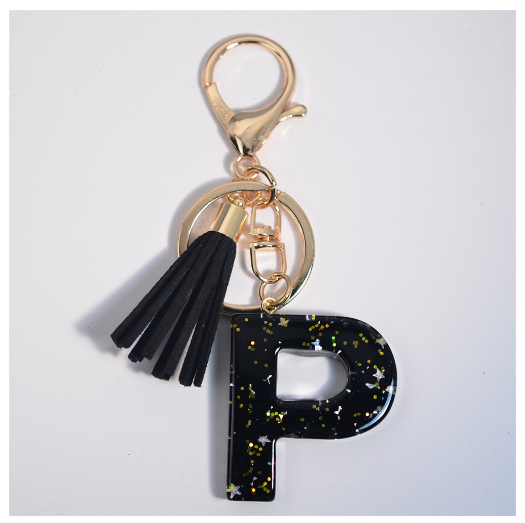 Black A-Z 26 Letter Key Chain Fashion Star Sequin Filled Initials Keyrings For Women Bag Ornaments Charm Car Key Holder Gifts P