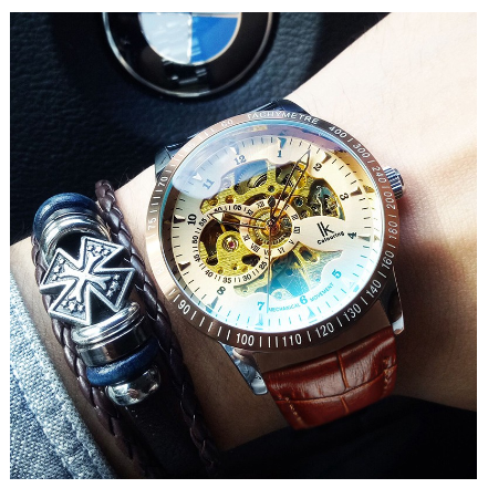 Men Watch Ik Colouring Top Brand Automatic Mechanical Skeleton Sport Watches Fashion Waterproof Discolored glass Stainless Steel Strap Watch 7