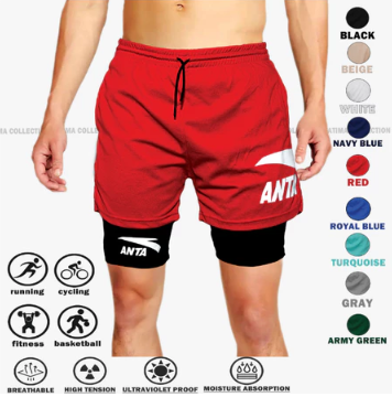 Men's 2-in-1 Running Shorts Quick Drying Breathable Active Training Exercise Jogging Cycling Shorts