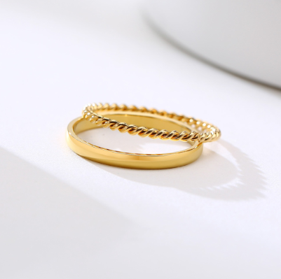 Stainless Steel Twisted Ring Simple Elegant 2pcs Ring Set
