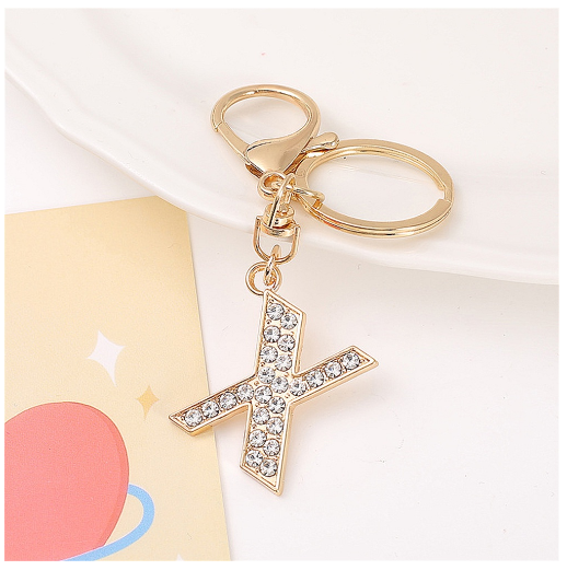 Simple Rhinestone 26 Letter Keychain Gold Color A-Z Initials Metal Keyrings For Women Car Keyholder Accessories Birthday Gifts X