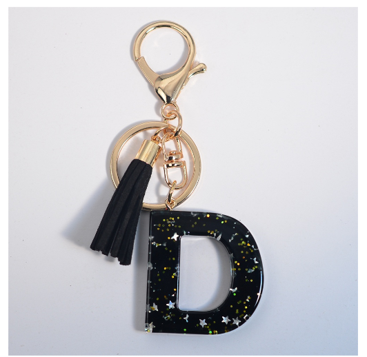 Black A-Z 26 Letter Key Chain Fashion Star Sequin Filled Initials Keyrings For Women Bag Ornaments Charm Car Key Holder Gifts D