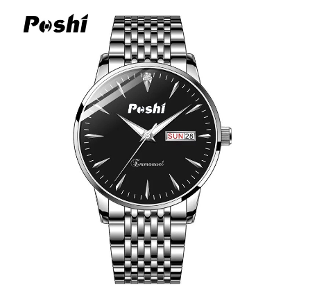 POSHI Men's Brand Watches Stainless Steel Waterproof Luminous Quartz Wrist With Calendar Date M9