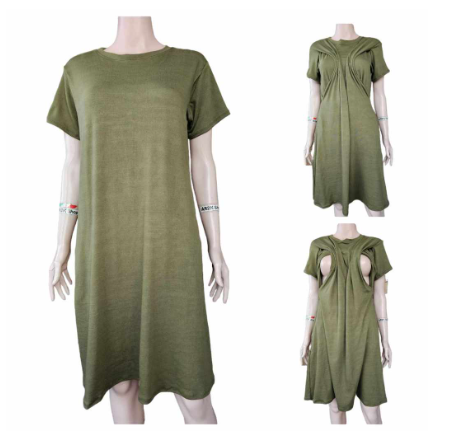 Nursing Breastfeeding and Maternity Dress Fits M-XL w/ith Side Pockets & Discreet Side Opening MD10