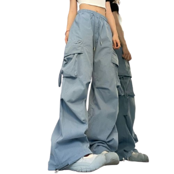 Lovito Women Drawstring Pocket Pants LNA31136 (Blue)