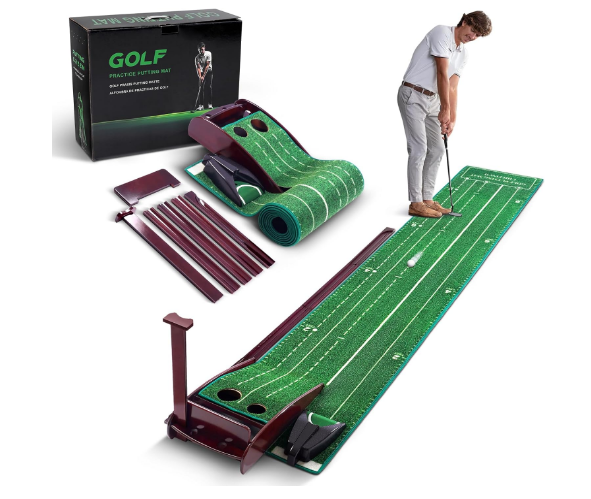 Golf Putting Mat - Putting Green for Indoors with 3 Tracks & Automatic Ball Return, Golf Training Equipment for Golf Pratice Mini Game at Home/Office, Gift for Golfer Golf Lovers Man