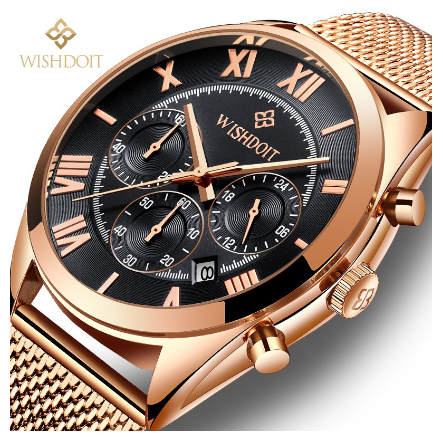WISHDOIT Watch For Men Original Waterproof Stainless Business Quartz Fashion Luminous Wristwatch BLACK