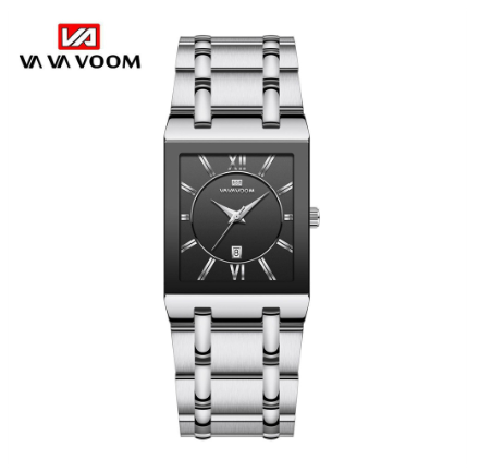 VA VA VOOM Men Square Watch Waterproof Mens Watches Top Brand Luxury Golden Quartz Stainless Steel Waterproof Wristwatch SILVER BLACK