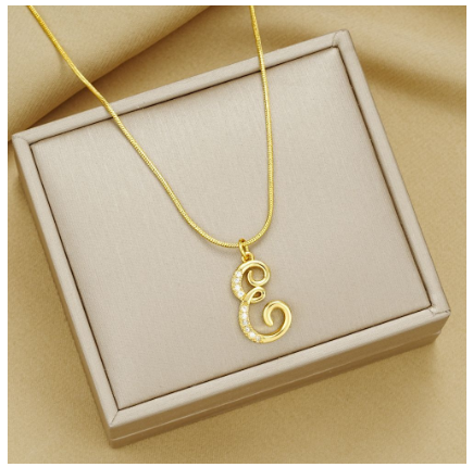 18K Gold Letter Pendant Necklace Retro Snake Chain Choker Diamond Couple Necklaces Jewelry Accessories Gift E